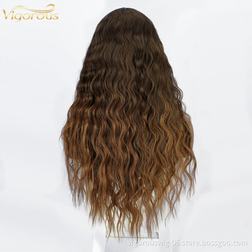 Vigorous Long Body Wave Futura Color Brown Wig Blonde Highlight Synthetic Lace Wig Heat Resistant Futura Wig for Black Wome